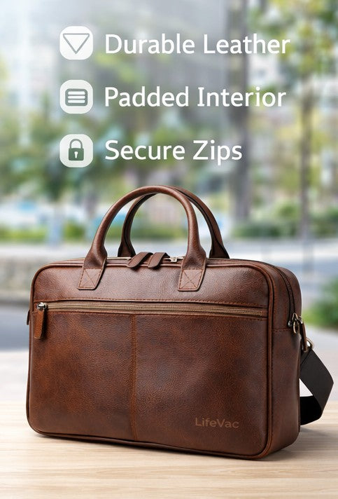 Men’s Premium Leather Laptop Bag – Durable & Stylish, Fits 15” Laptop